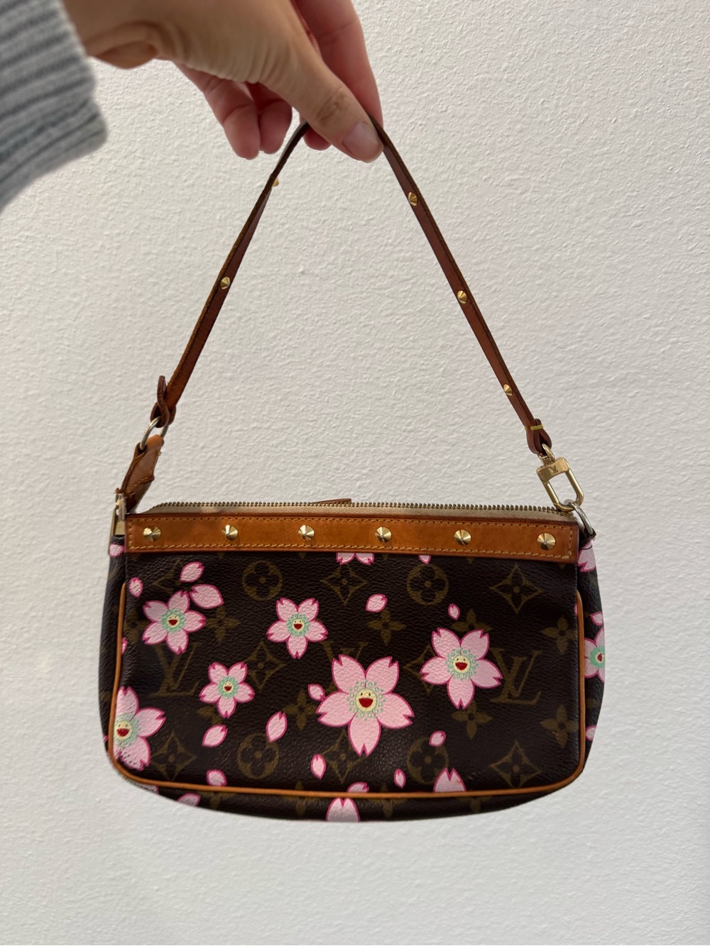 Louis Vuitton Brown Monogram Mini Shoulder Bag with Pink Floral Print - Picture 2 of 6